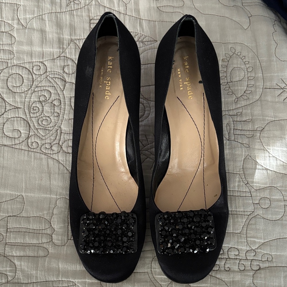 Kate Spade Black Heels with Embellished Toe, size 9, used but in good condition